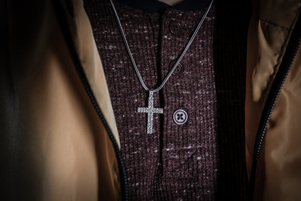 Silver Cross - Double Row Pendant