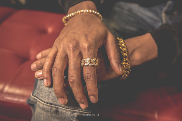 Studded Cuban Link Ring - 18K Gold Plated - ACCESSORIES, Golden Gilt, SNEAKER STUDIO, GOLDEN GILT, DESIGN BY TSS
