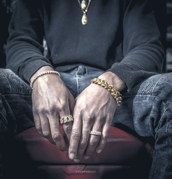 Studded Cuban Link Ring - 18K Gold Plated - ACCESSORIES, Golden Gilt, SNEAKER STUDIO, GOLDEN GILT, DESIGN BY TSS