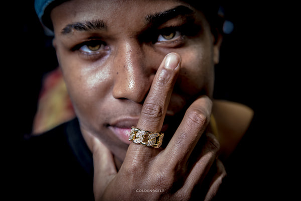 Studded Cuban Link Ring - 18K Gold Plated - ACCESSORIES, Golden Gilt, SNEAKER STUDIO, GOLDEN GILT, DESIGN BY TSS