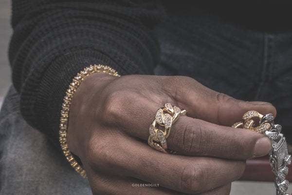 Studded Cuban Link Ring - 18K Gold Plated - ACCESSORIES, Golden Gilt, SNEAKER STUDIO, GOLDEN GILT, DESIGN BY TSS