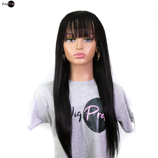 Onyx Wig- Throw and Go - Straight hair -  Beginner Friendly- No Glue No Lace- Natural Black - 180% Density - Bangs for easy install