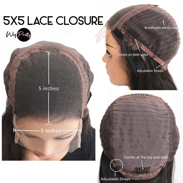 Ciara Wig - 5x5 Lace Closure - Glueless - High Quality Transparent Lace - Lightly Pre-plucked- 180% Density - 100% Human Hair - Undetectable Lace - Glueless
