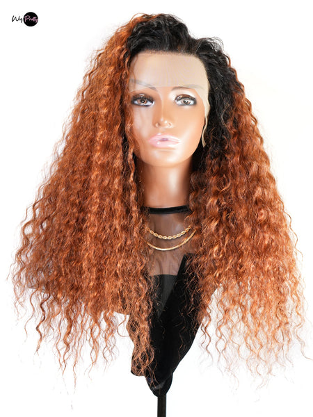 Carmen- 13x4 Lace Frontal - Ombré Auburn Red Water Wave - High Quality Transparent Lace - Lightly Pre-plucked- 180% Density - 100% Human Hair