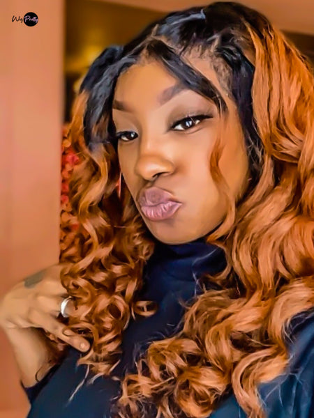 Belinda - 13x4 Frontal- Ombre Reddish Brown Kinky Straight - High Quality Transparent Lace- Pre-plucked - 180% Density - 100% Human Hair- Undetectable Lace