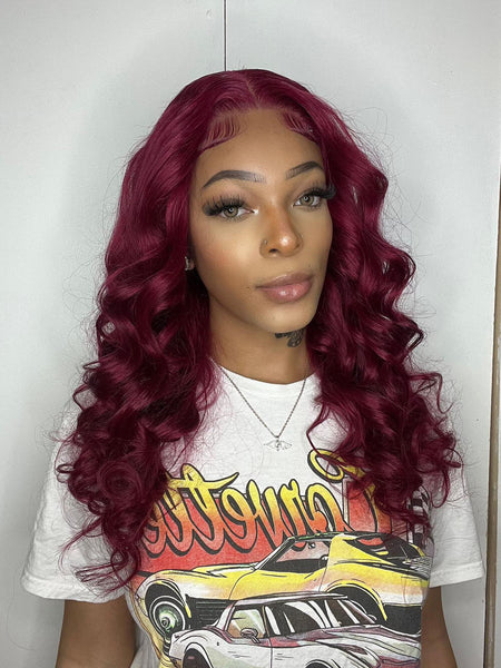 Merlot - 4x4 Lace Closure - Burgundy - Body Wave Wig -  High Quality Transparent Lace - Lightly Pre-plucked- 180% Density - 100% Human Hair- Undetectable Lace - Glueless